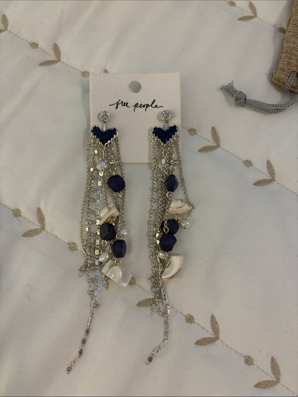 Free People Navy & Ivory Multi-Chain Dangle Earrings